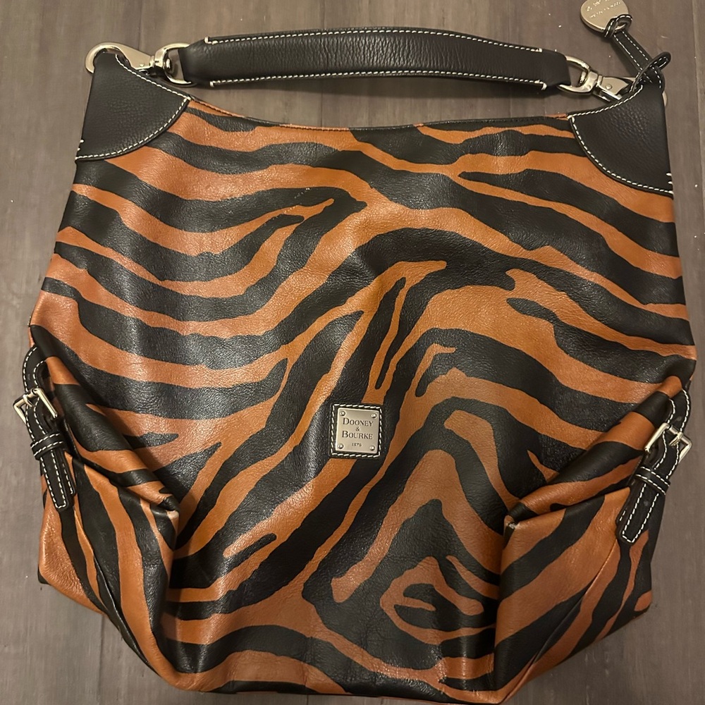 Dooney & Bourke Tiger Print Tote Purse Brown Black Bag Vintage RARE Shoulder - Picture 2 of 7